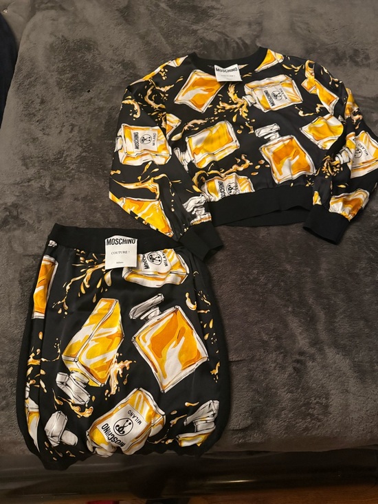 Moschino Pants - Moschino Black and Yellow Perfume Bottle Print Jumpsuit